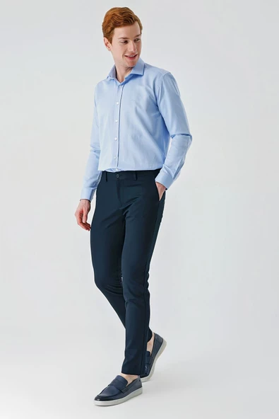 Koyu Lacivert Esnek Yandan Cepli Casual Slim Fit Chino Pantolon 1003240113 - 6