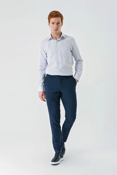 Koyu Lacivert Esnek Yandan Cepli Casual Comfort Fit Chino Pantolon 1003240158 - Resim 2
