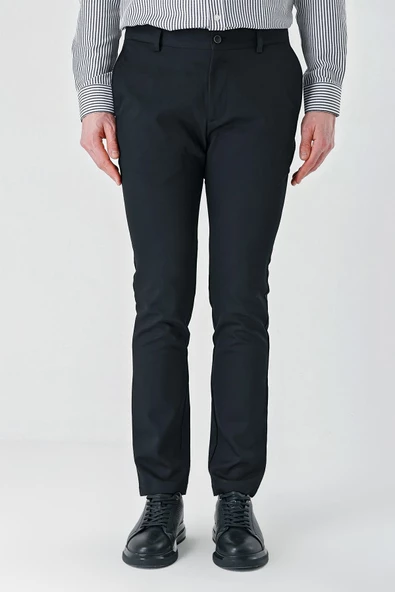 Siyah Esnek Yandan Cepli Casual Slim Fit Chino Pantolon 1003240113 - Resim 2