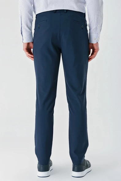 Koyu Lacivert Esnek Yandan Cepli Casual Comfort Fit Chino Pantolon 1003240158 - Resim 4