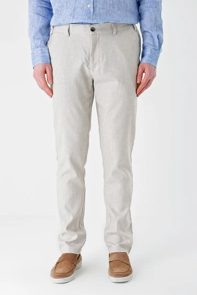 Bej Keten Lastikli Yandan Cepli Casual Comfort Fit Jogger Pantolon 1003240159 - Resim 5