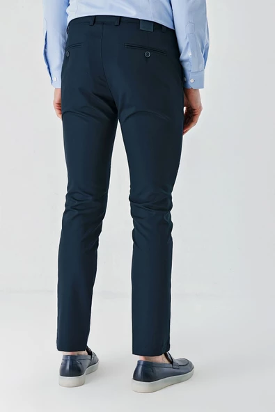 Koyu Lacivert Esnek Yandan Cepli Casual Slim Fit Chino Pantolon 1003240113 - 2