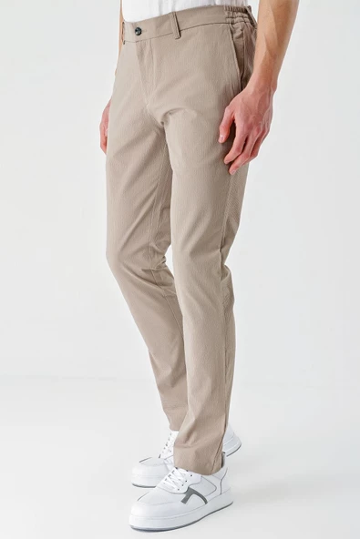 Bej Pamuklu Yandan Cepli Casual Slim Fit Jogger Pantolon 1003240206 - Resim 4