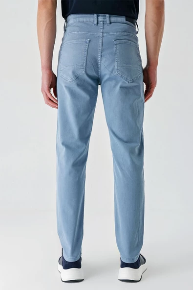 Koyu Turkuaz Pamuklu 5 Cep Casual Slim Fit 5 Cep Pantolon 1003240318 - Resim 5