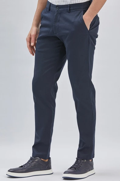 Koyu Lacivert Pamuklu Yandan Cepli Casual Comfort Fit Chino Pantolon 1003240160 - 3