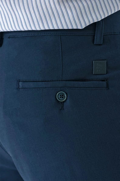 Koyu Lacivert Esnek Yandan Cepli Casual Comfort Fit Chino Pantolon 1003240158 - Resim 5