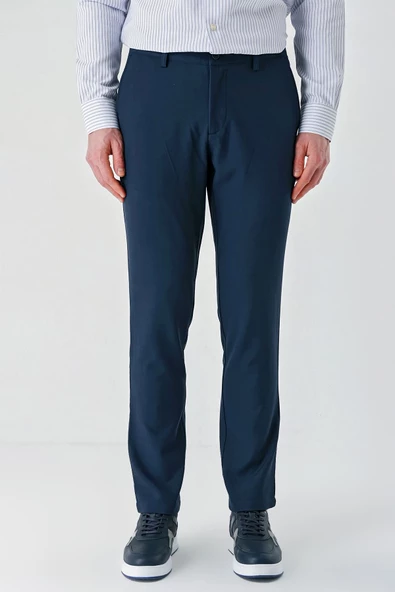 Koyu Lacivert Esnek Yandan Cepli Casual Comfort Fit Chino Pantolon 1003240158 - Resim 3