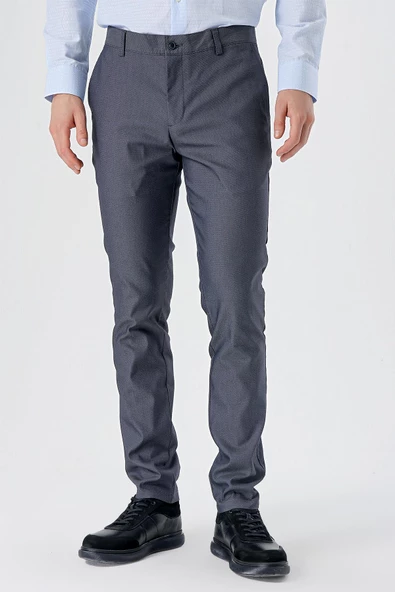 Koyu Lacivert Pamuklu Yandan Cepli Casual Slim Fit Chino Pantolon 1003240150 - Resim 2