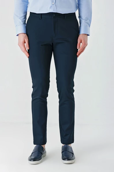 Koyu Lacivert Esnek Yandan Cepli Casual Slim Fit Chino Pantolon 1003240113 - 3