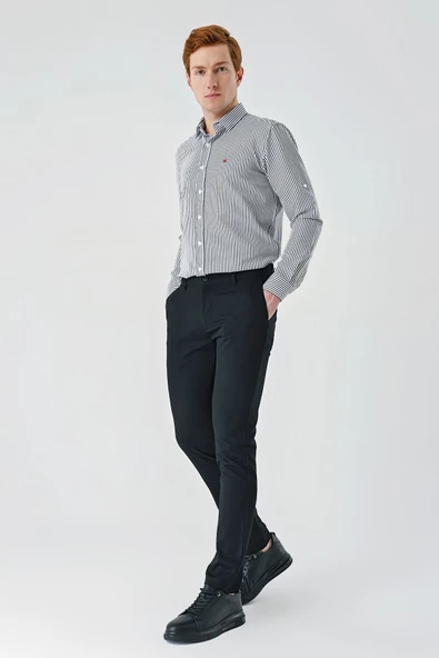 Siyah Esnek Yandan Cepli Casual Slim Fit Chino Pantolon 1003240113 - Resim 4