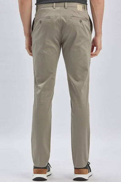 Koyu Bej Pamuklu Yandan Cepli Casual Slim Fit Chino Pantolon 1003240161 - Resim 5