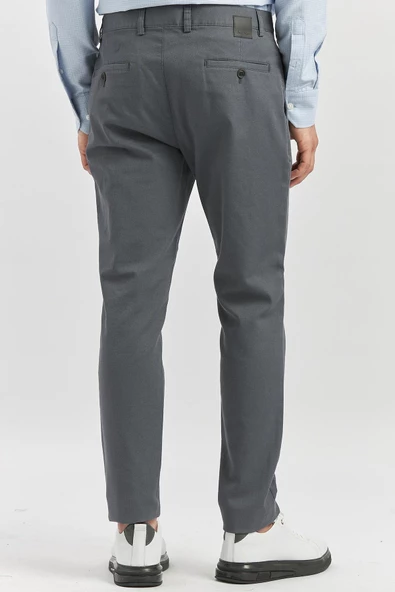 Koyu Antrasit Pamuklu Yandan Cepli Casual Slim Fit Chino Pantolon 1003240168 - Resim 6