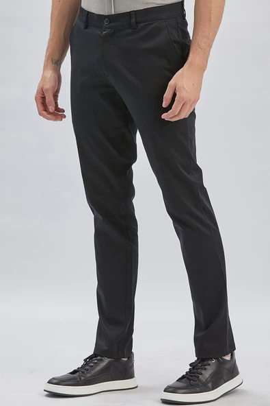 Siyah Pamuklu Yandan Cepli Casual Slim Fit Chino Pantolon 1003240161 - Resim 3