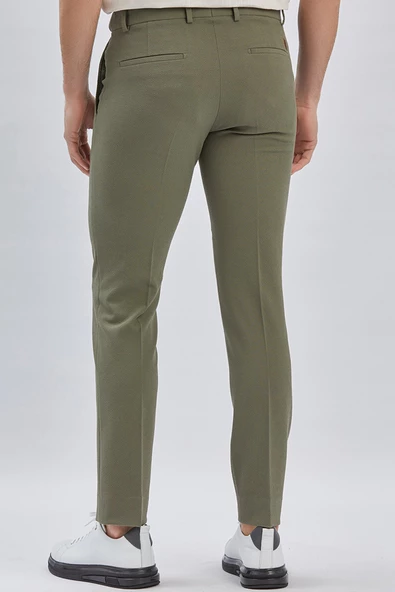 Koyu Haki Esnek Lastikli Yandan Cepli Casual Slim Fit Ayarlanabilir Kemer Pantolon 1003240162 - Resim 5