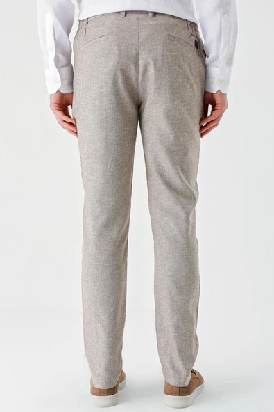 Koyu Kahverengi Keten Lastikli Yandan Cepli Casual Comfort Fit Jogger Pantolon 1003240159 - Resim 3