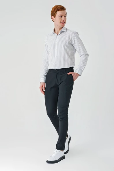 Siyah Pamuklu Yandan Cepli Casual Slim Fit Chino Pantolon 1003240156 - 5
