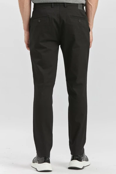 Siyah Pamuklu Yandan Cepli Casual Slim Fit Chino Pantolon 1003240168 - Resim 3