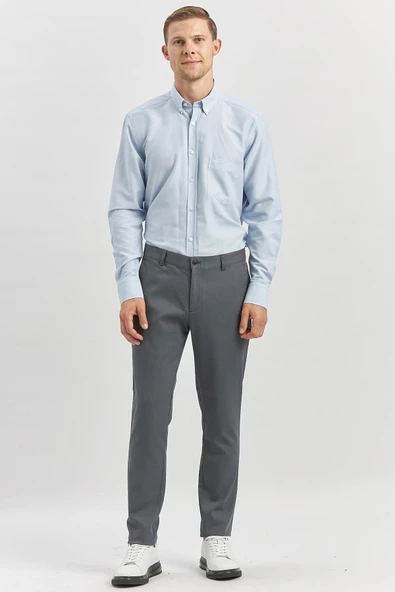 Koyu Antrasit Pamuklu Yandan Cepli Casual Slim Fit Chino Pantolon 1003240168 - Resim 2