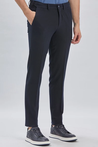 Koyu Lacivert Esnek Lastikli Yandan Cepli Casual Slim Fit Ayarlanabilir Kemer Pantolon 1003240162 - Resim 4