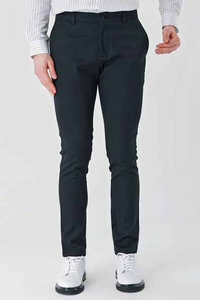 Siyah Pamuklu Yandan Cepli Casual Slim Fit Chino Pantolon 1003240156 - 3
