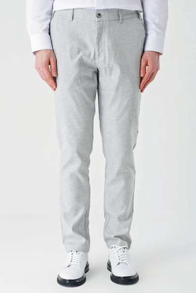 Gri Keten Lastikli Yandan Cepli Casual Comfort Fit Jogger Pantolon 1003240159 - Resim 2