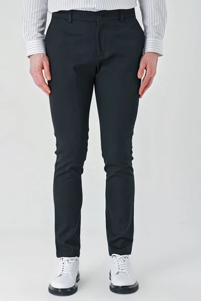 Siyah Pamuklu Yandan Cepli Casual Slim Fit Chino Pantolon 1003240156 - 2