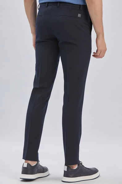 Koyu Lacivert Esnek Lastikli Yandan Cepli Casual Slim Fit Ayarlanabilir Kemer Pantolon 1003240162 - Resim 5