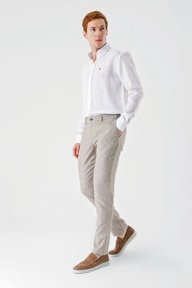 Koyu Kahverengi Keten Lastikli Yandan Cepli Casual Comfort Fit Jogger Pantolon 1003240159 - Resim 6