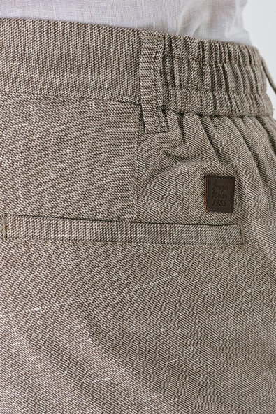 Koyu Kahverengi Keten Lastikli Yandan Cepli Casual Comfort Fit Jogger Pantolon 1003240159 - Resim 4