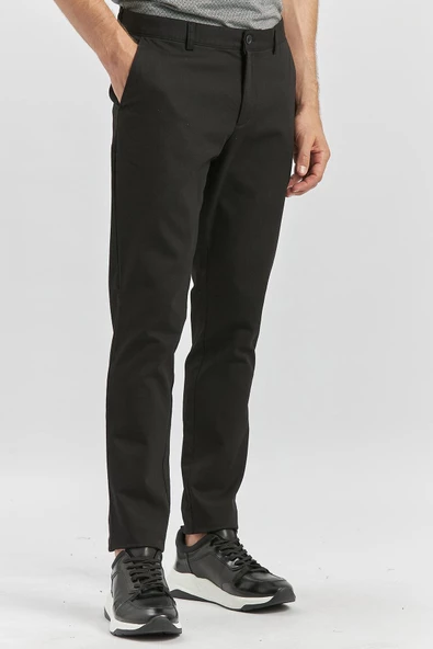 Siyah Pamuklu Yandan Cepli Casual Slim Fit Chino Pantolon 1003240168 - Resim 4