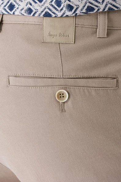 Bej Pamuklu Yandan Cepli Casual Slim Fit Chino Pantolon 1003240156 - Resim 6