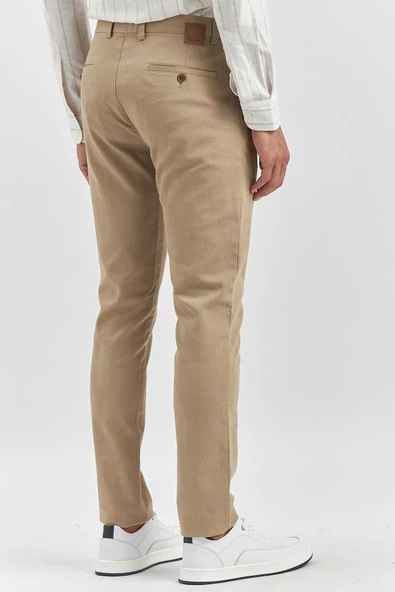 Bej Pamuklu Yandan Cepli Casual Slim Fit Chino Pantolon 1003240168 - Resim 6