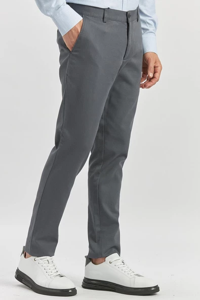 Koyu Antrasit Pamuklu Yandan Cepli Casual Slim Fit Chino Pantolon 1003240168 - Resim 3
