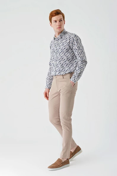Bej Pamuklu Yandan Cepli Casual Slim Fit Chino Pantolon 1003240156 - Resim 4