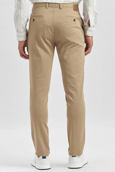 Bej Pamuklu Yandan Cepli Casual Slim Fit Chino Pantolon 1003240168 - Resim 5