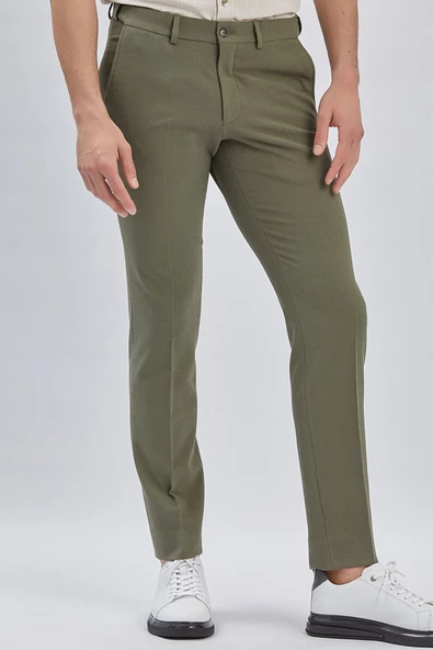 Koyu Haki Esnek Lastikli Yandan Cepli Casual Slim Fit Ayarlanabilir Kemer Pantolon 1003240162 ürün görseli