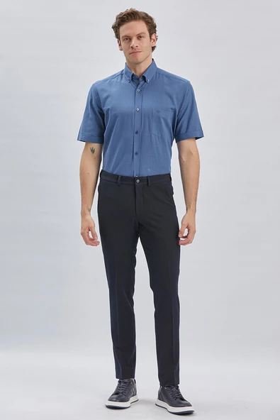 Koyu Lacivert Esnek Lastikli Yandan Cepli Casual Slim Fit Ayarlanabilir Kemer Pantolon 1003240162 - Resim 2