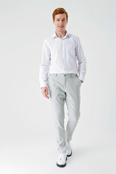 Gri Keten Lastikli Yandan Cepli Casual Comfort Fit Jogger Pantolon 1003240159 - Resim 3