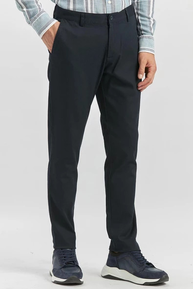 Koyu Lacivert Pamuklu Yandan Cepli Casual Slim Fit Chino Pantolon 1003240168