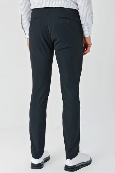 Siyah Pamuklu Yandan Cepli Casual Slim Fit Chino Pantolon 1003240156 - 6