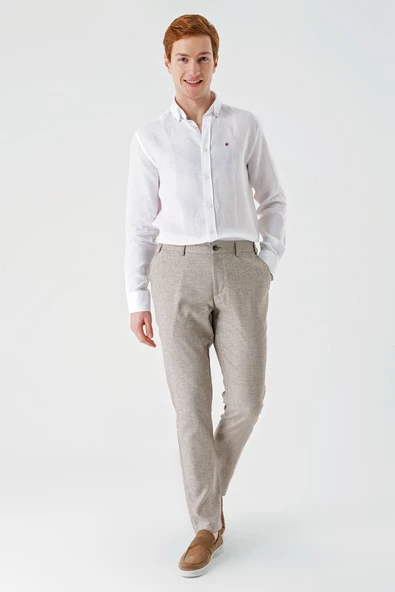 Koyu Kahverengi Keten Lastikli Yandan Cepli Casual Comfort Fit Jogger Pantolon 1003240159 - Resim 5