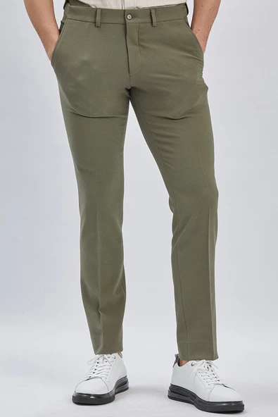 Koyu Haki Esnek Lastikli Yandan Cepli Casual Slim Fit Ayarlanabilir Kemer Pantolon 1003240162 - Resim 3