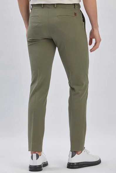 Koyu Haki Esnek Lastikli Yandan Cepli Casual Slim Fit Ayarlanabilir Kemer Pantolon 1003240162 - Resim 6