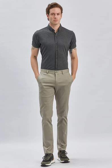 Koyu Bej Pamuklu Yandan Cepli Casual Slim Fit Chino Pantolon 1003240161