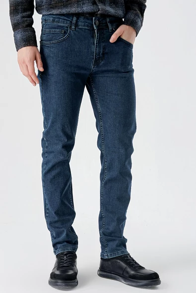 Lacivert Gabardin %100 Pamuk 5 Cep Slim Fit Dar Kesim Casual Denim Pantolon 1023235163 - 2