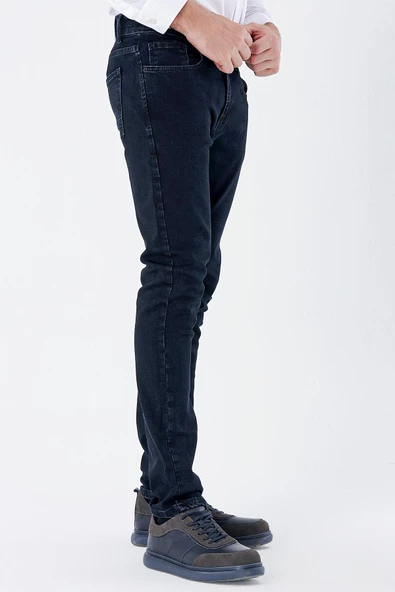 Koyu Lacivert Gabardin Likralı 5 Cep Slim Fit Dar Kesim Casual Denim Pantolon 1023235161 - 3