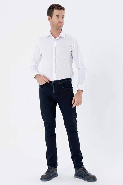 Koyu Lacivert Gabardin Likralı 5 Cep Slim Fit Dar Kesim Casual Denim Pantolon 1023235161 - 5