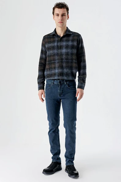Lacivert Gabardin %100 Pamuk 5 Cep Slim Fit Dar Kesim Casual Denim Pantolon 1023235163 - 3