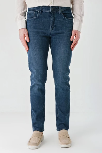 Lacivert Gabardin Pamuklu 5 Cepli Slim Fit Dar Kesim Casual Denim Pantolon 1023240153 - Resim 2