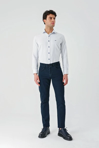 Lacivert Armürlü Pamuklu 5 Cepli Slim Fit Dar Kesim Casual Denim Pantolon 1023240157 - Resim 5